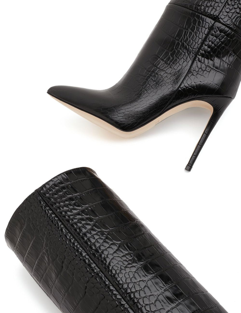Stivali Stiletto effetto pelle di coccodrillo in nero 