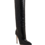 Stivali Stiletto effetto pelle di coccodrillo in nero 