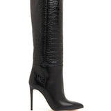 Stivali Stiletto effetto pelle di coccodrillo in nero 