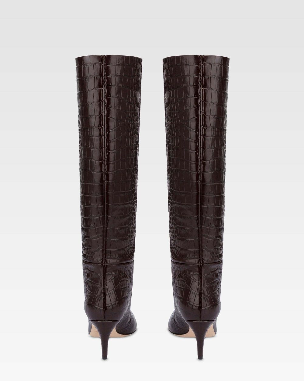 Stivali Stiletto effetto coccodrillo in marrone cioccolato 
