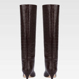 Stivali Stiletto effetto coccodrillo in marrone cioccolato 