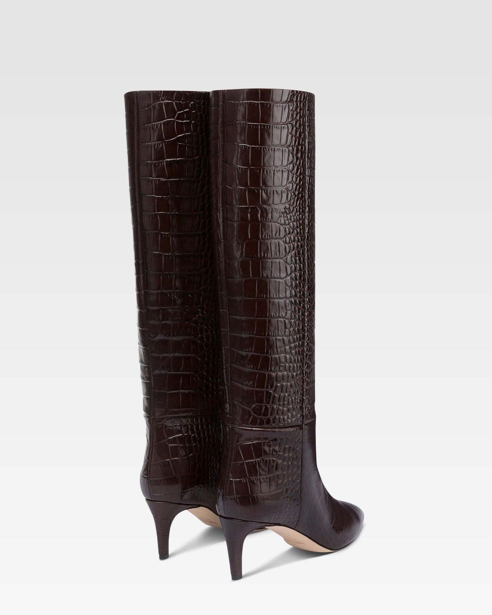 Stivali Stiletto effetto coccodrillo in marrone cioccolato 