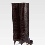 Stivali Stiletto effetto coccodrillo in marrone cioccolato 