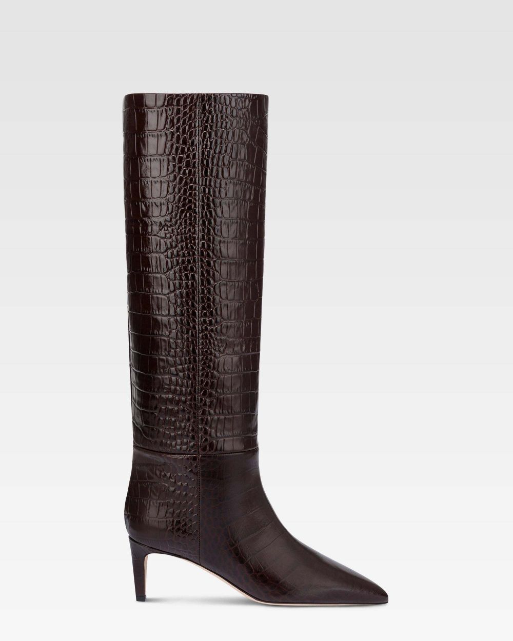 Stivali Stiletto effetto coccodrillo in marrone cioccolato 