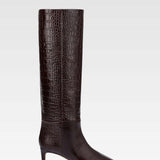 Stivali Stiletto effetto coccodrillo in marrone cioccolato 