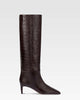 Stivali Stiletto effetto coccodrillo in marrone cioccolato