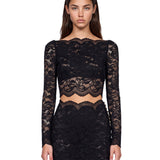 Top crop in pizzo in nero 