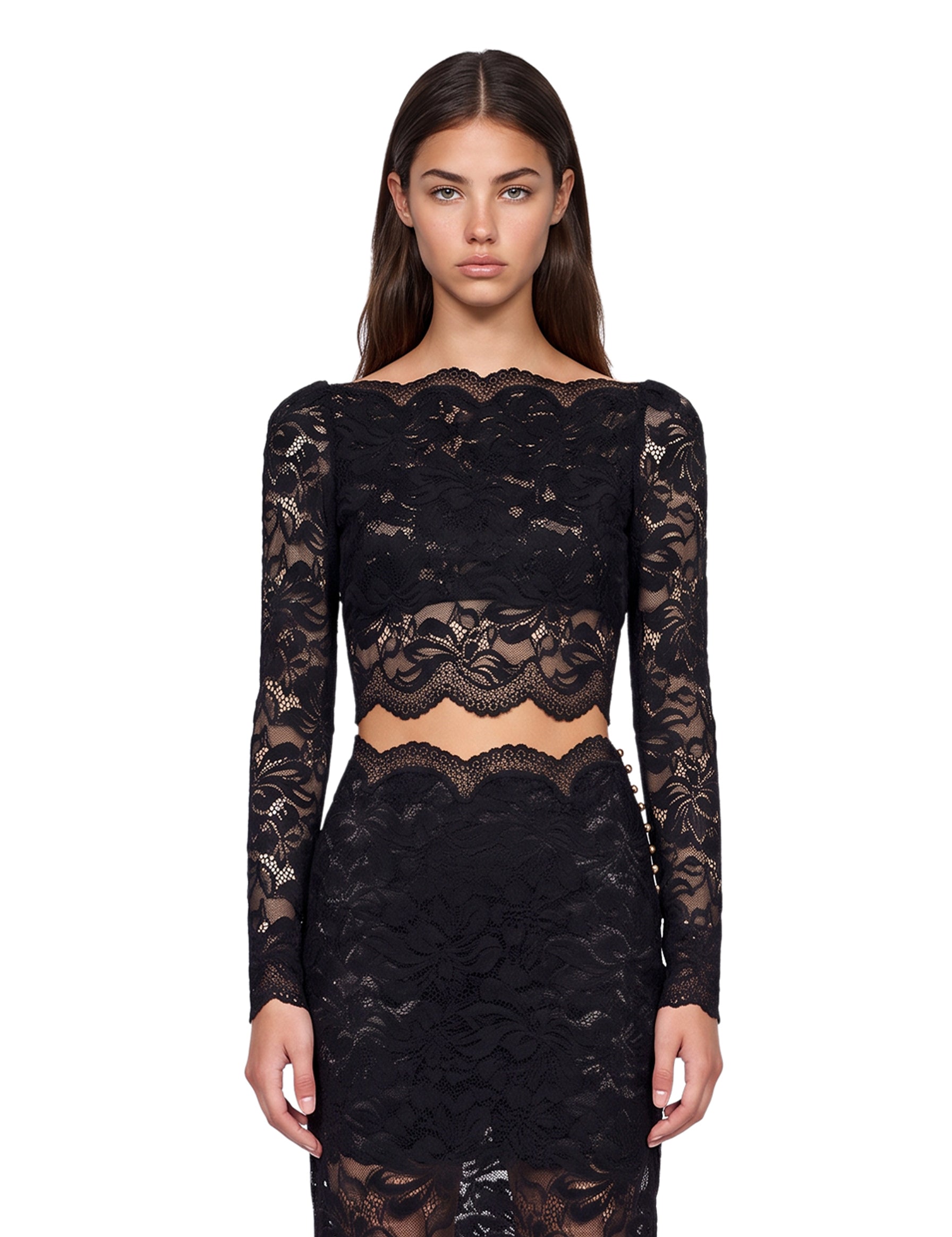 Top crop in pizzo in nero 