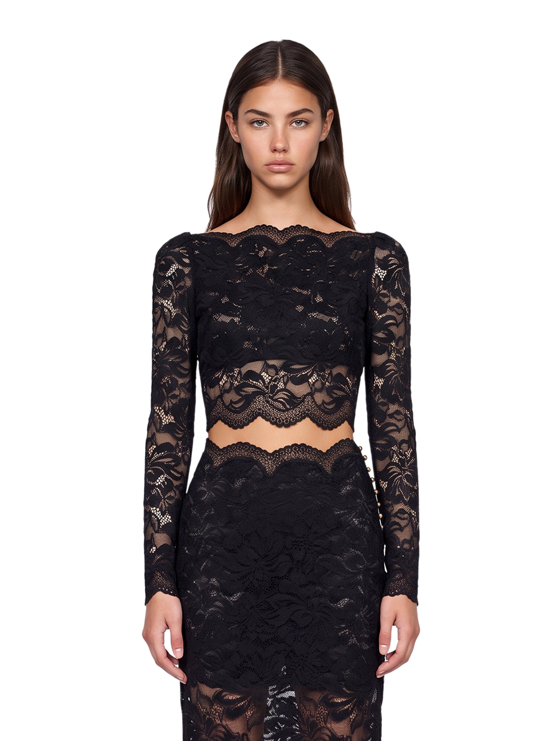 Top crop in pizzo in nero 