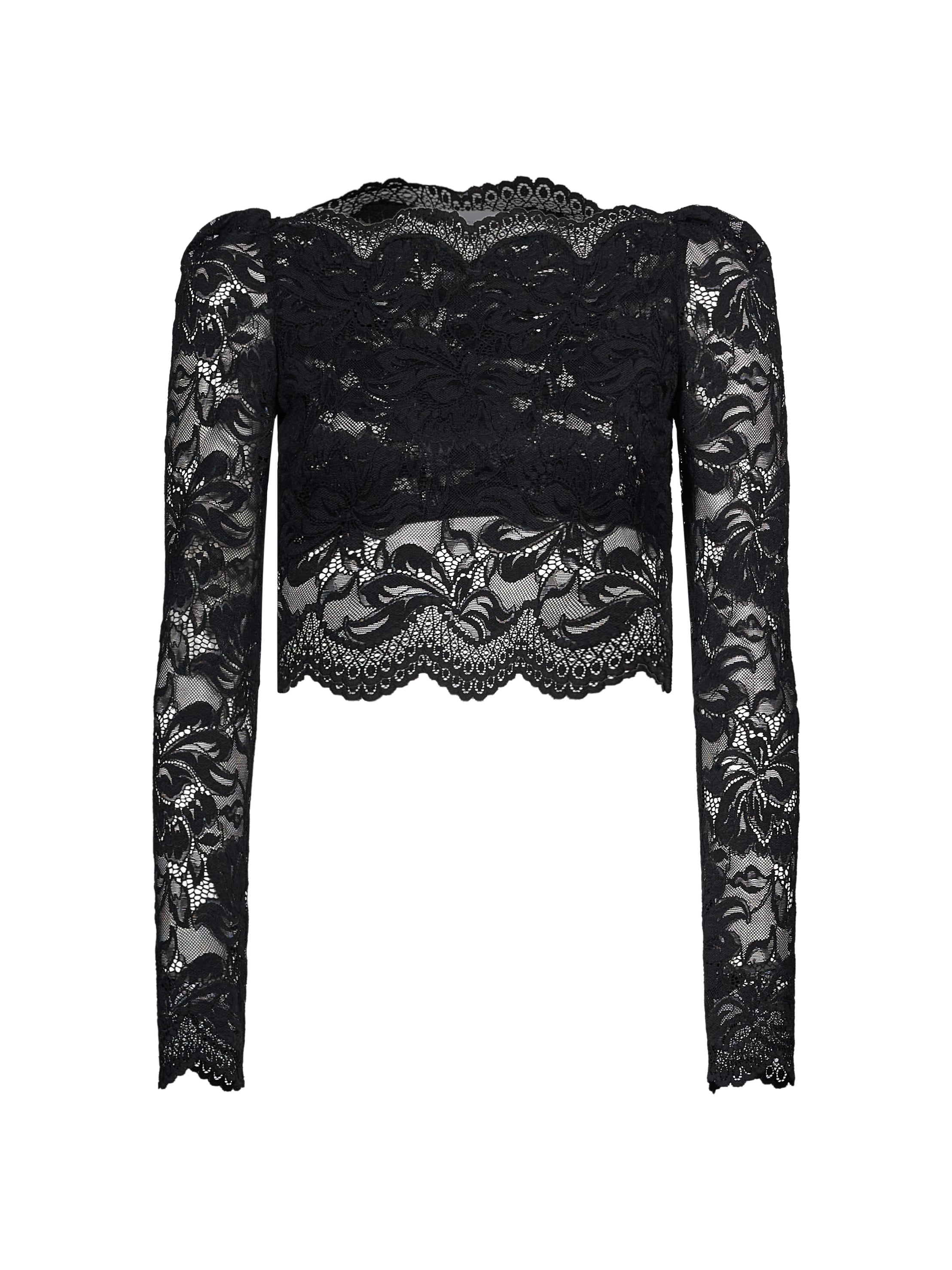 Top crop in pizzo in nero 