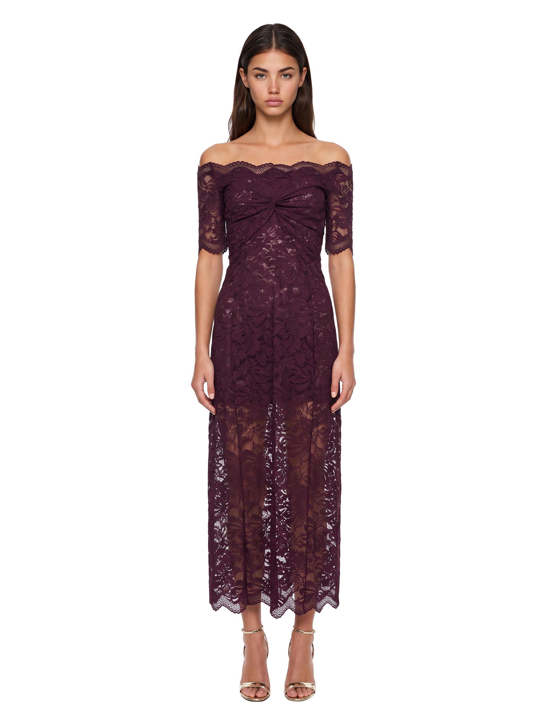 Abito midi in pizzo nero 