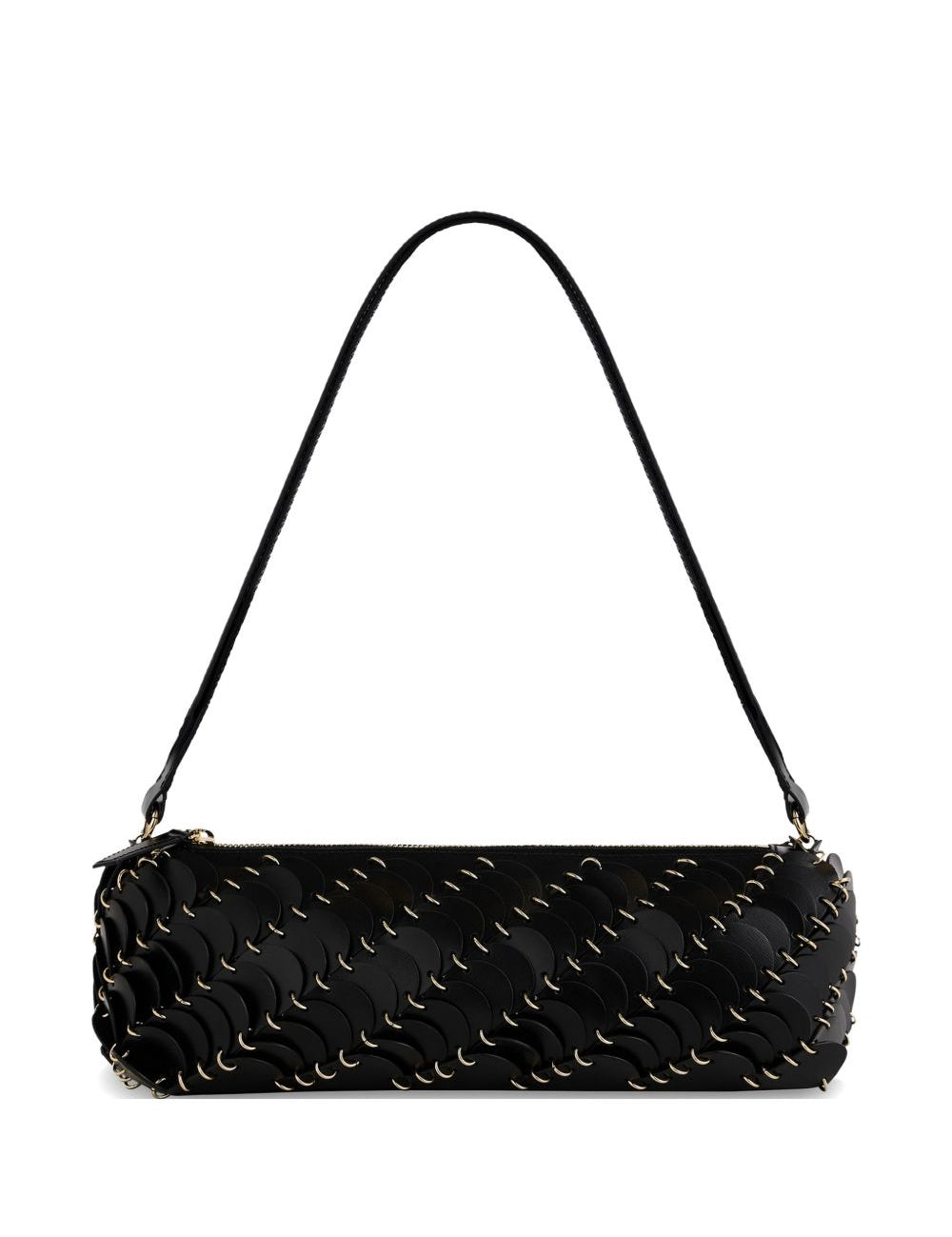 Borsa a spalla con dischi in pelle in nero 