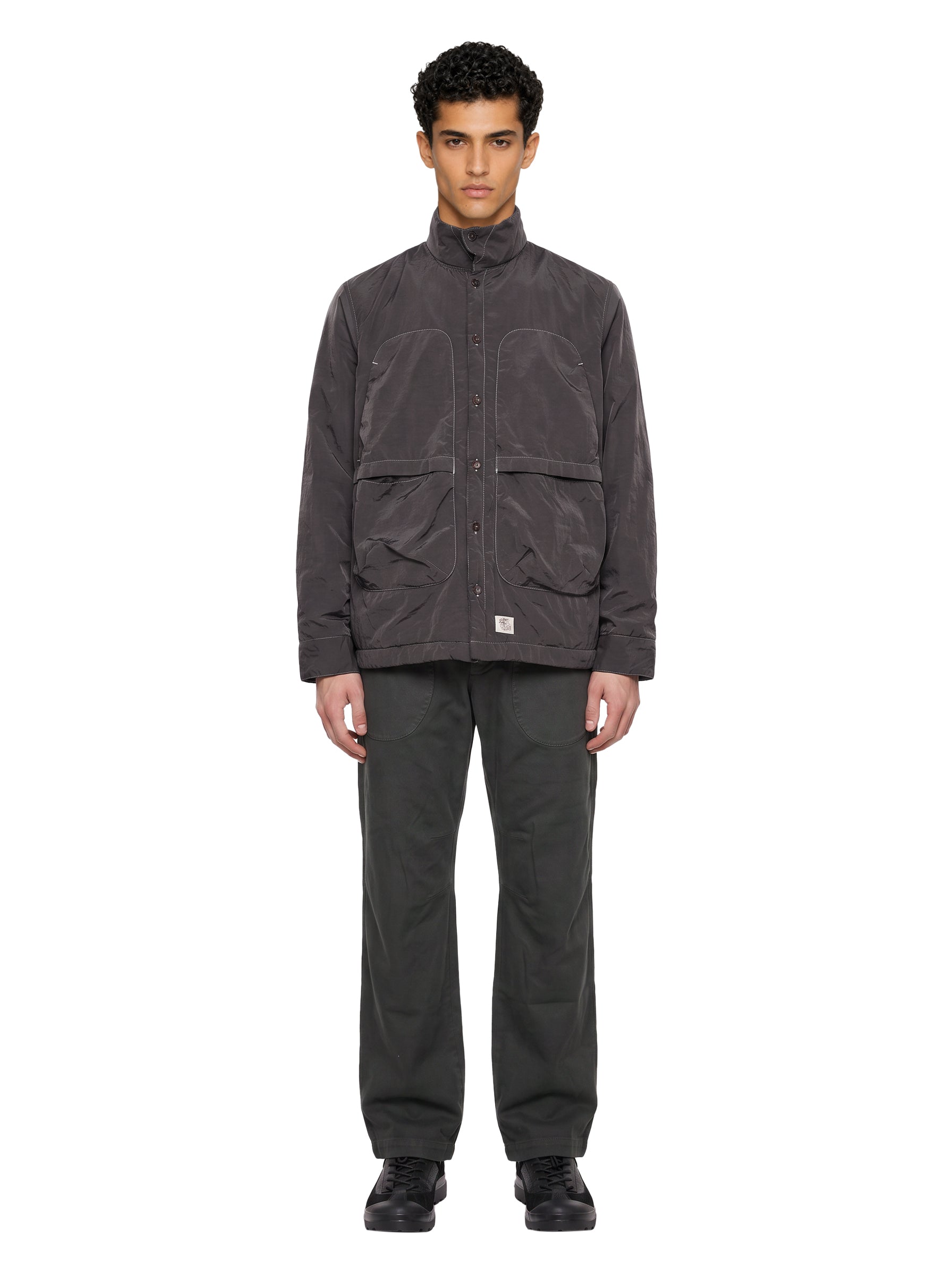 Giacca camicia imbottita in nylon grigio 