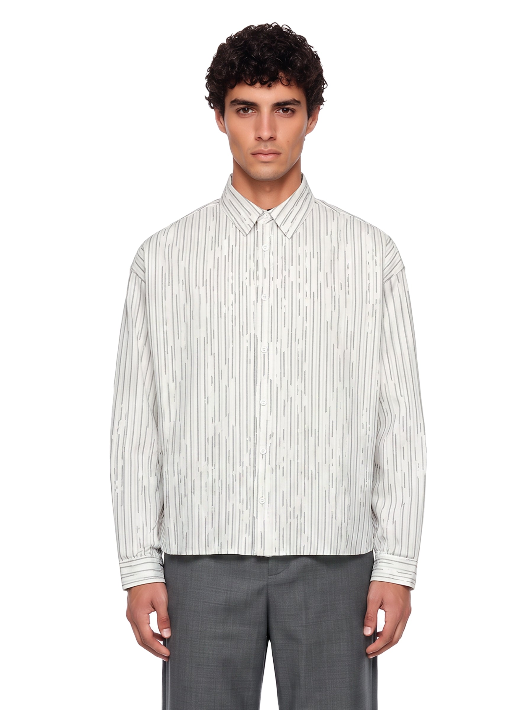 Camicia con motivo a righe in bianco 