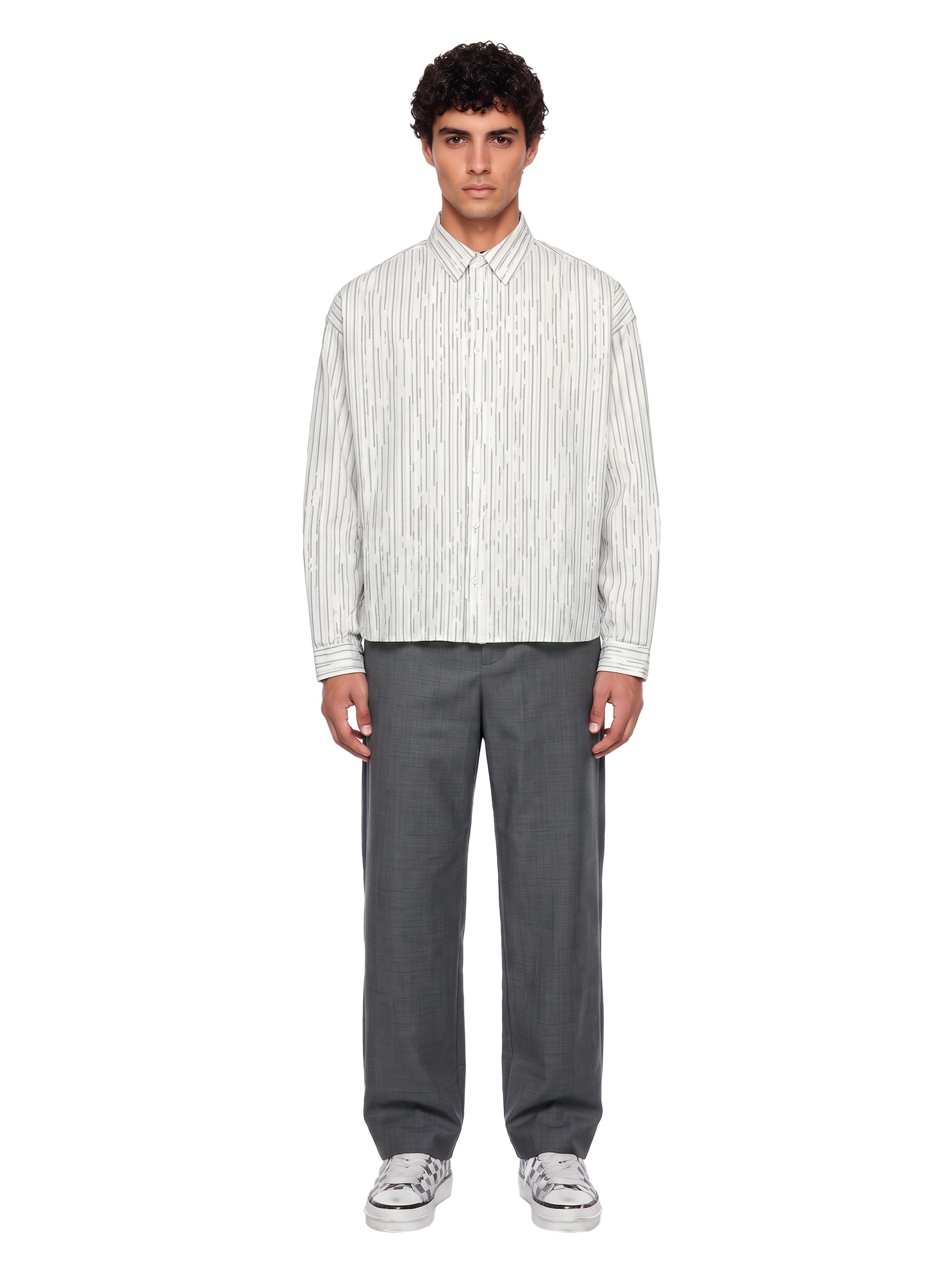 Camicia con motivo a righe in bianco 