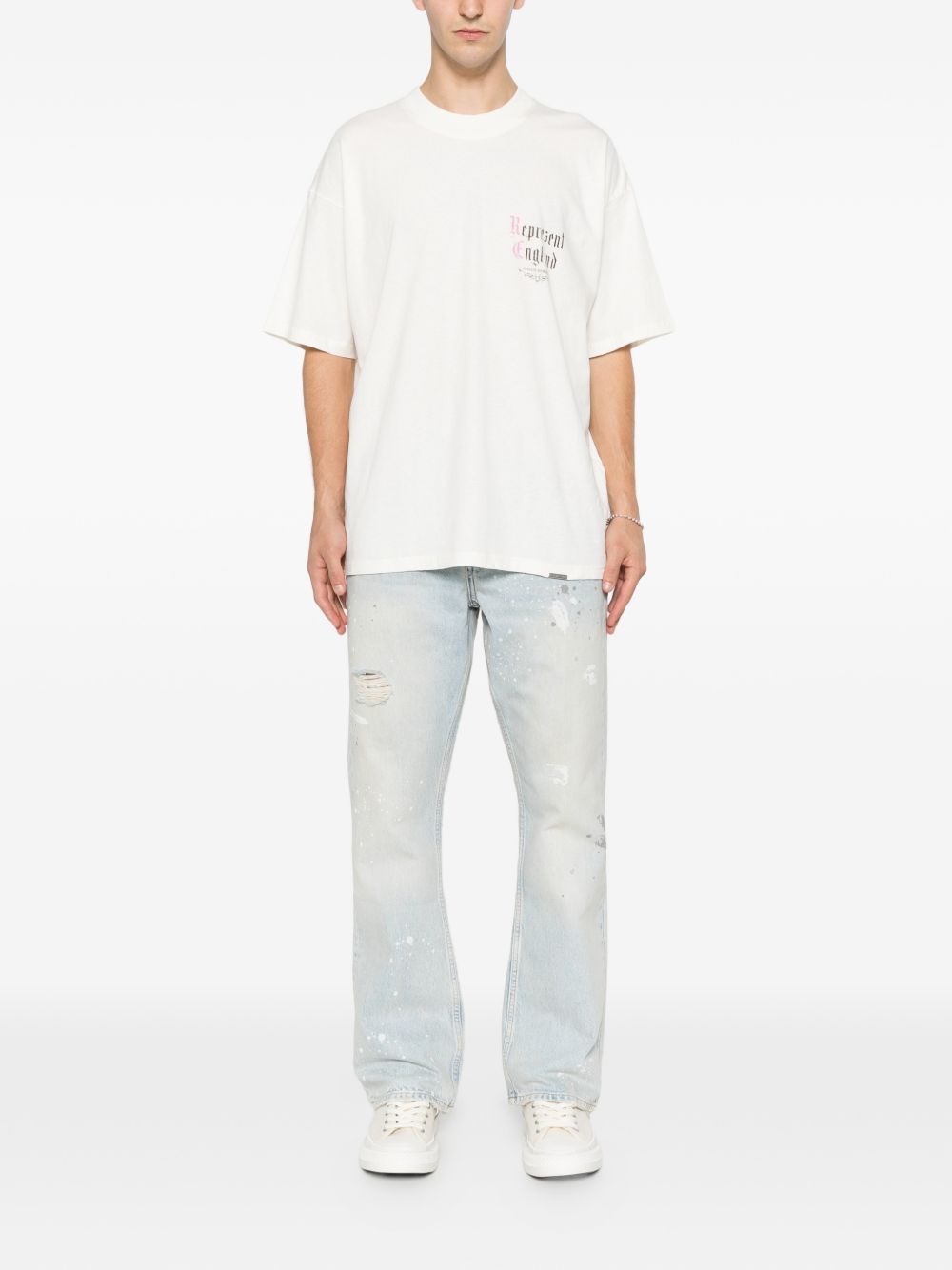 T-shirt a maniche corte con stampa logo in bianco Represent - uomo 