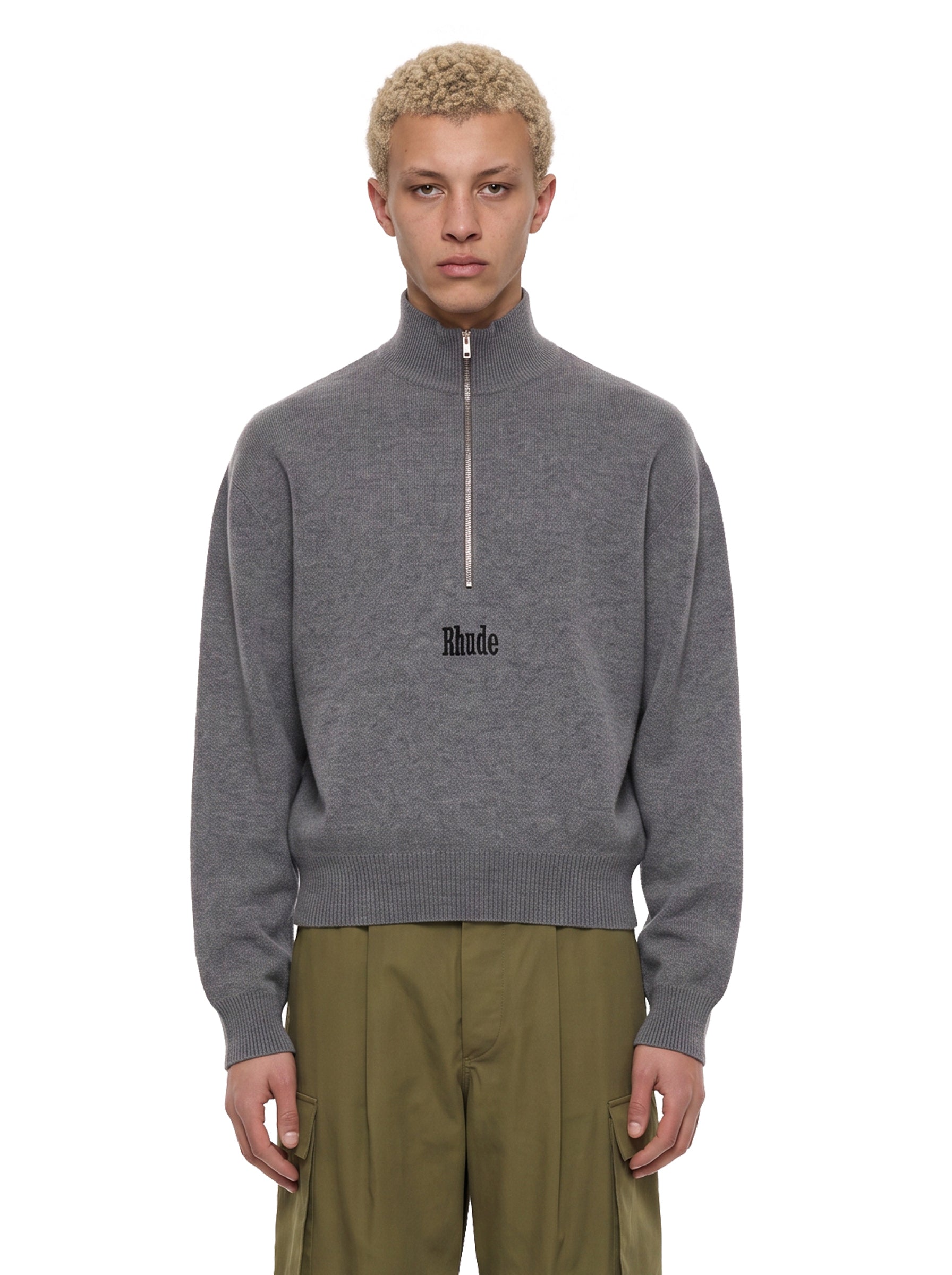 Maglione a collo alto e dettaglio con zip in grigio 