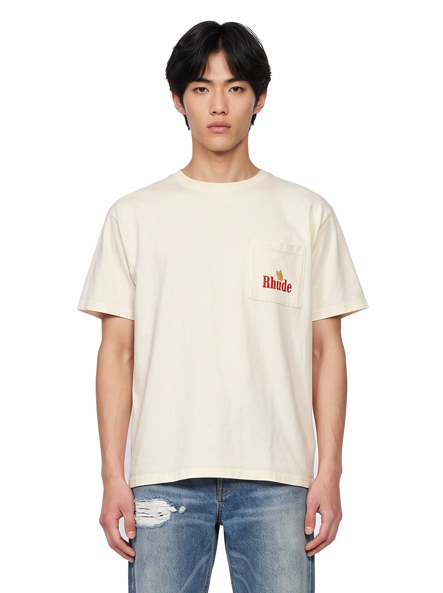 T-shirt a maniche corte con stampa American Spirit in avorio 