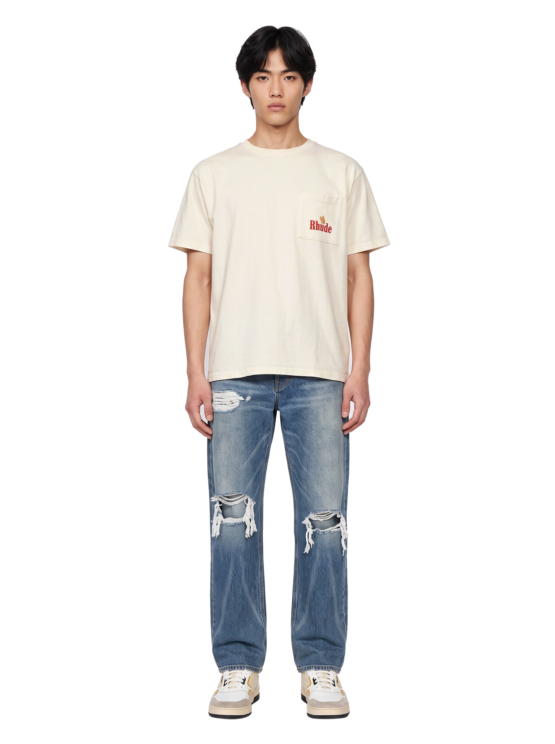 T-shirt a maniche corte con stampa American Spirit in avorio 