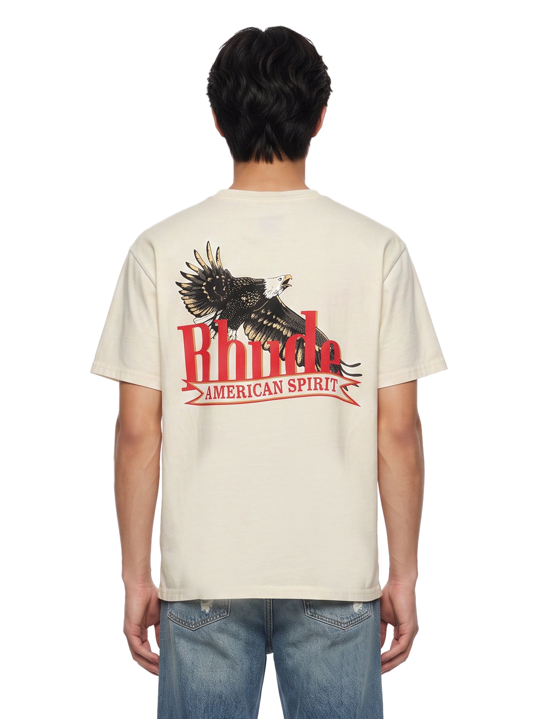 T-shirt a maniche corte con stampa American Spirit in avorio 
