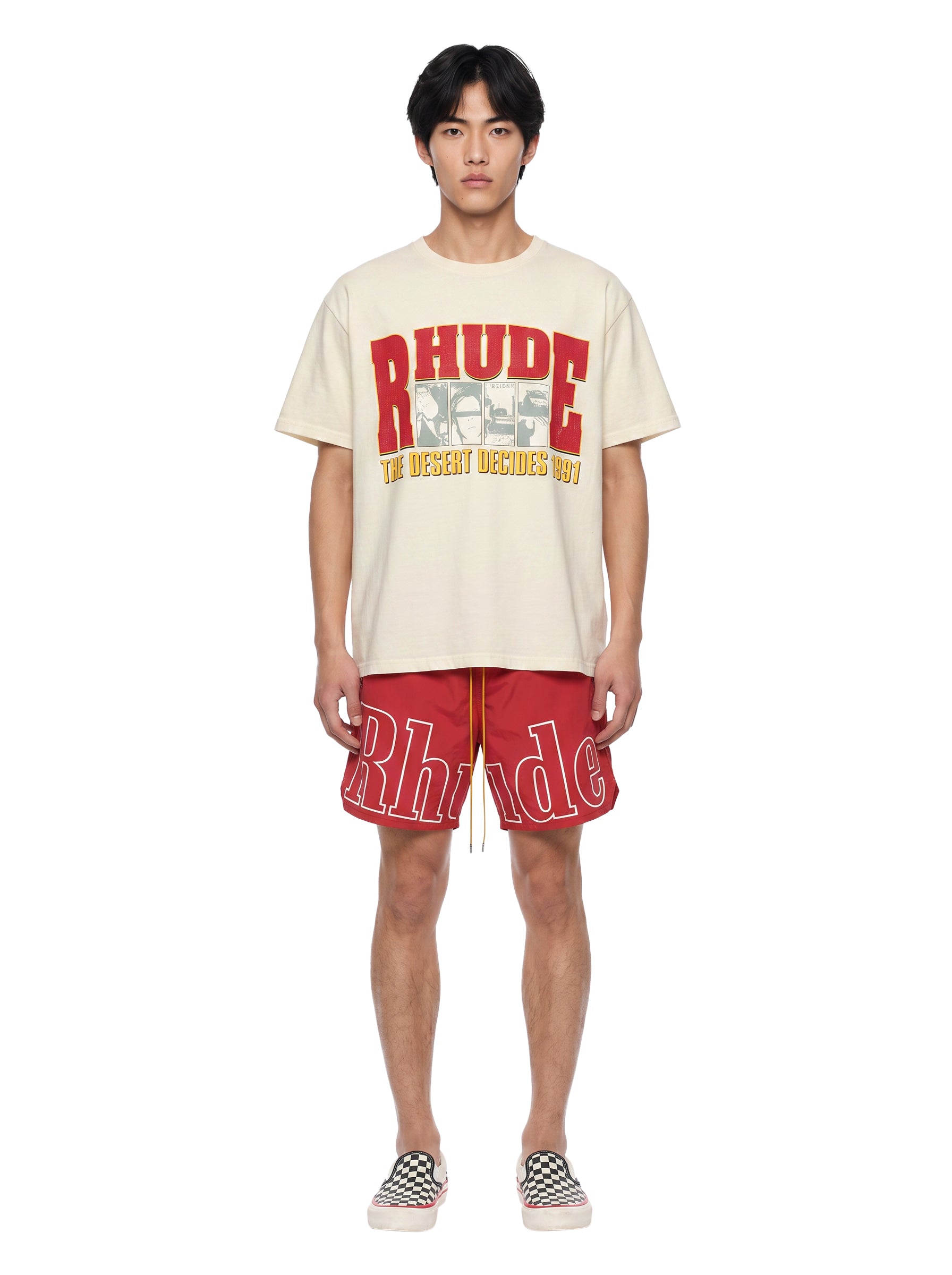 T-shirt a maniche corte con stampa The Desert Decides in avorio 