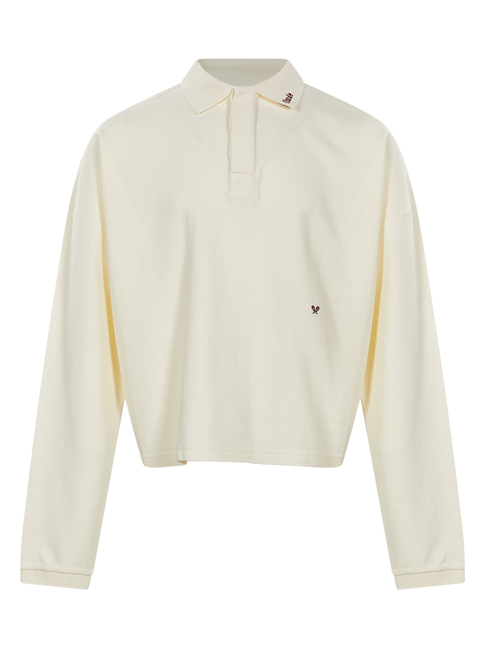 Polo a maniche lunghe con ricamo Fontaine in bianco 