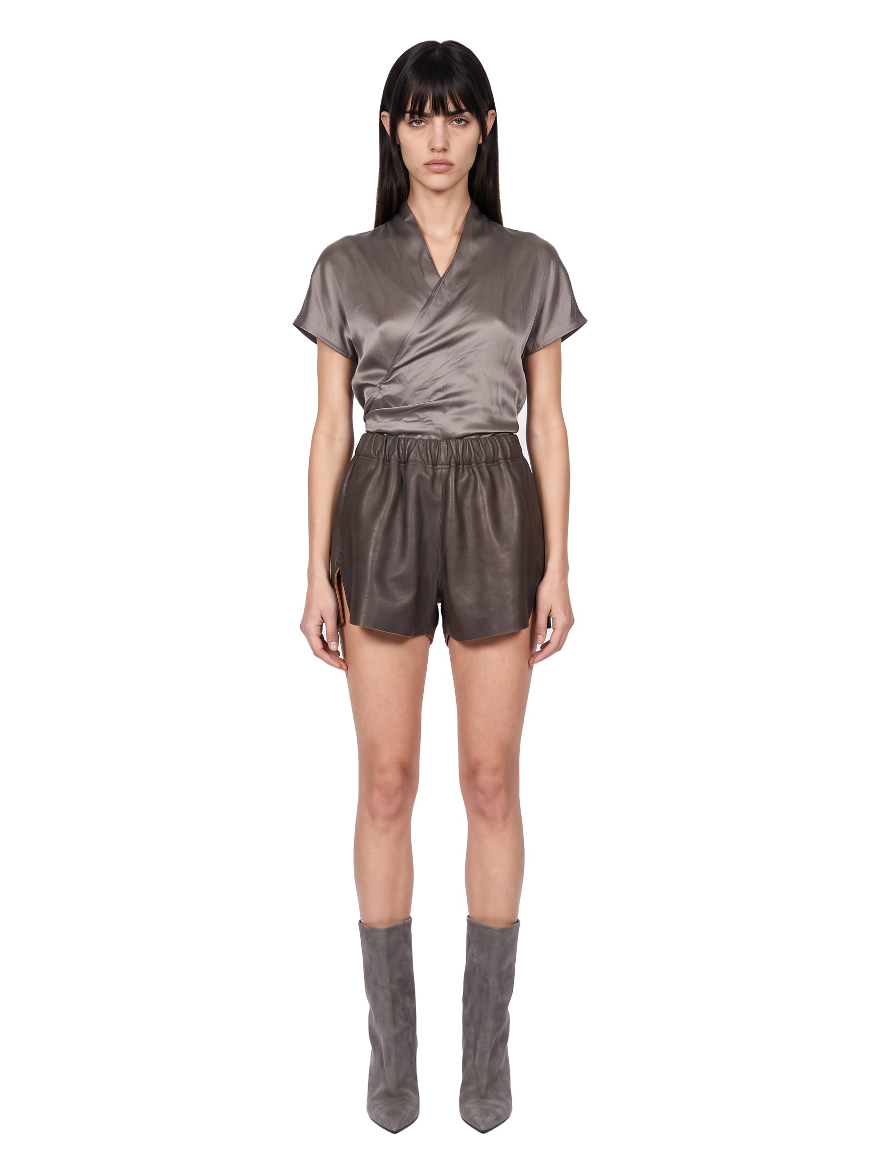 Shorts in pelle effetto washed 