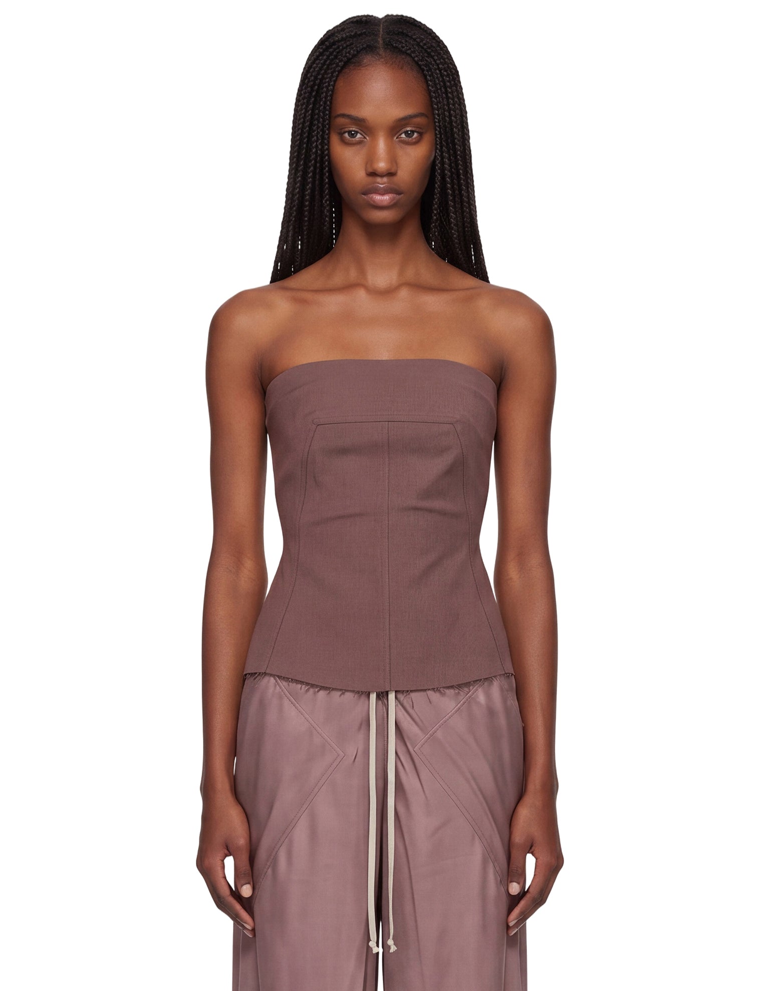 Top bustier in misto lana in bordeaux 