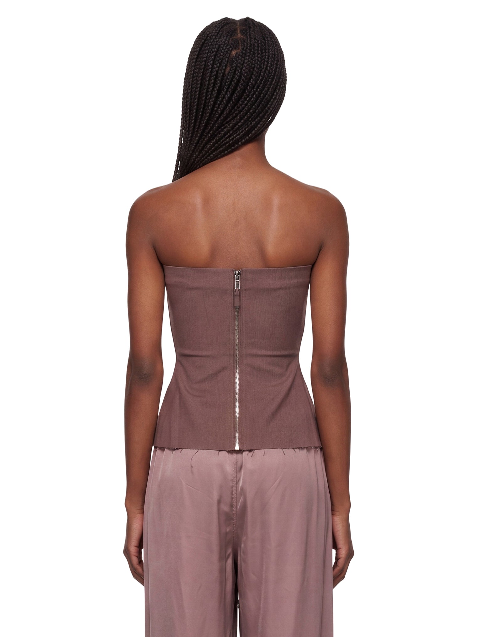 Top bustier in misto lana in bordeaux 