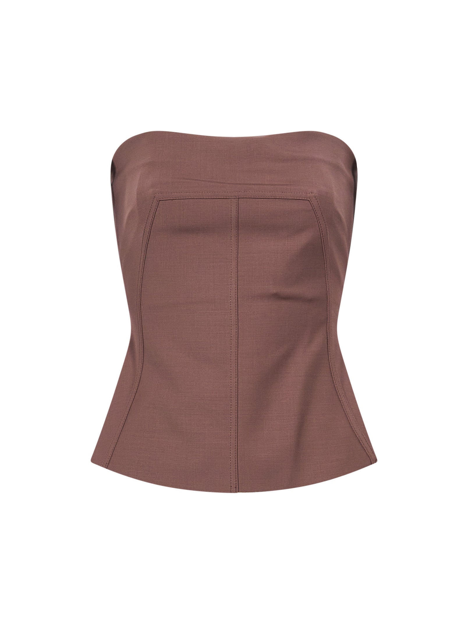 Top bustier in misto lana in bordeaux 