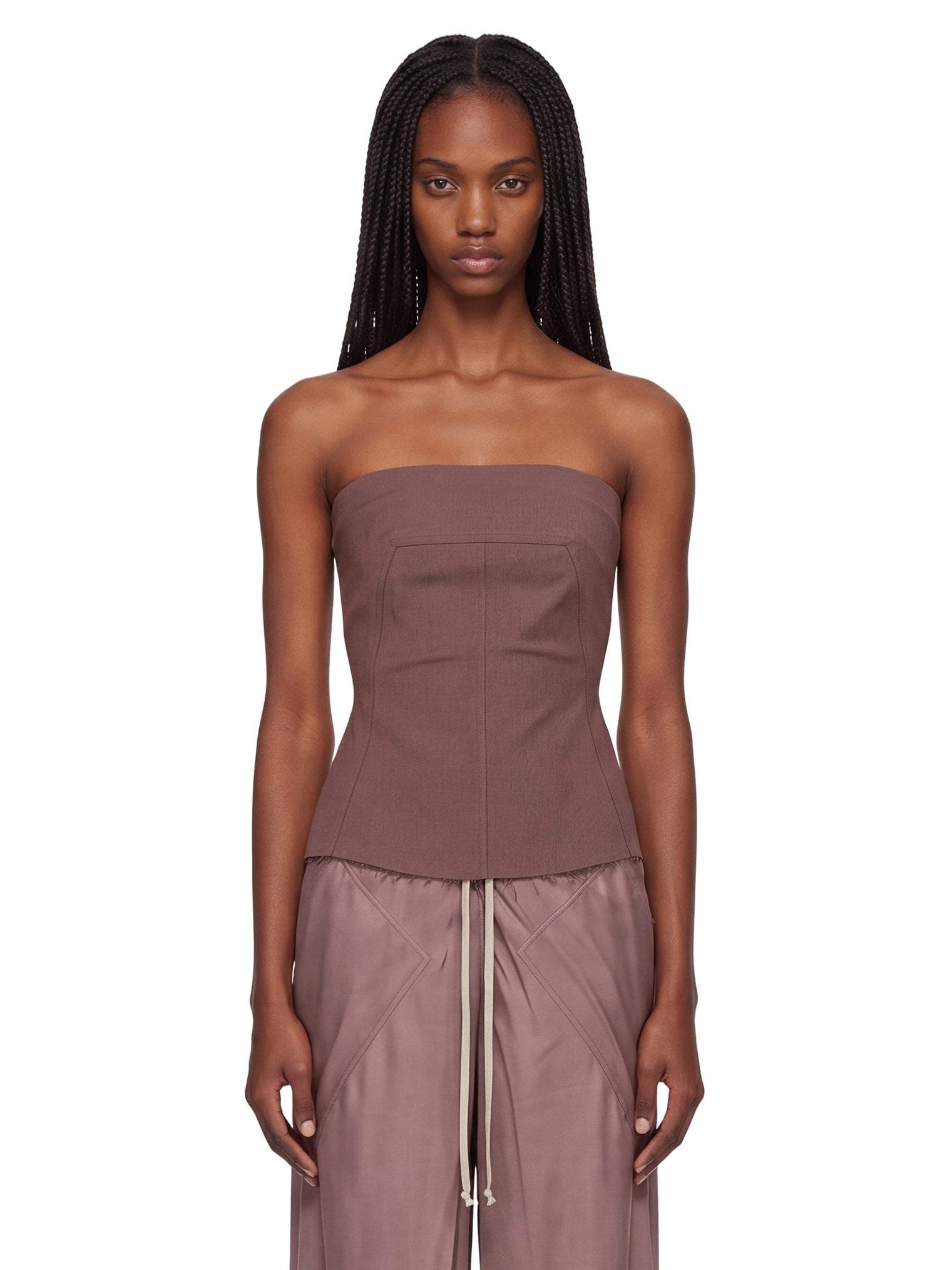 Top bustier in misto lana in bordeaux 