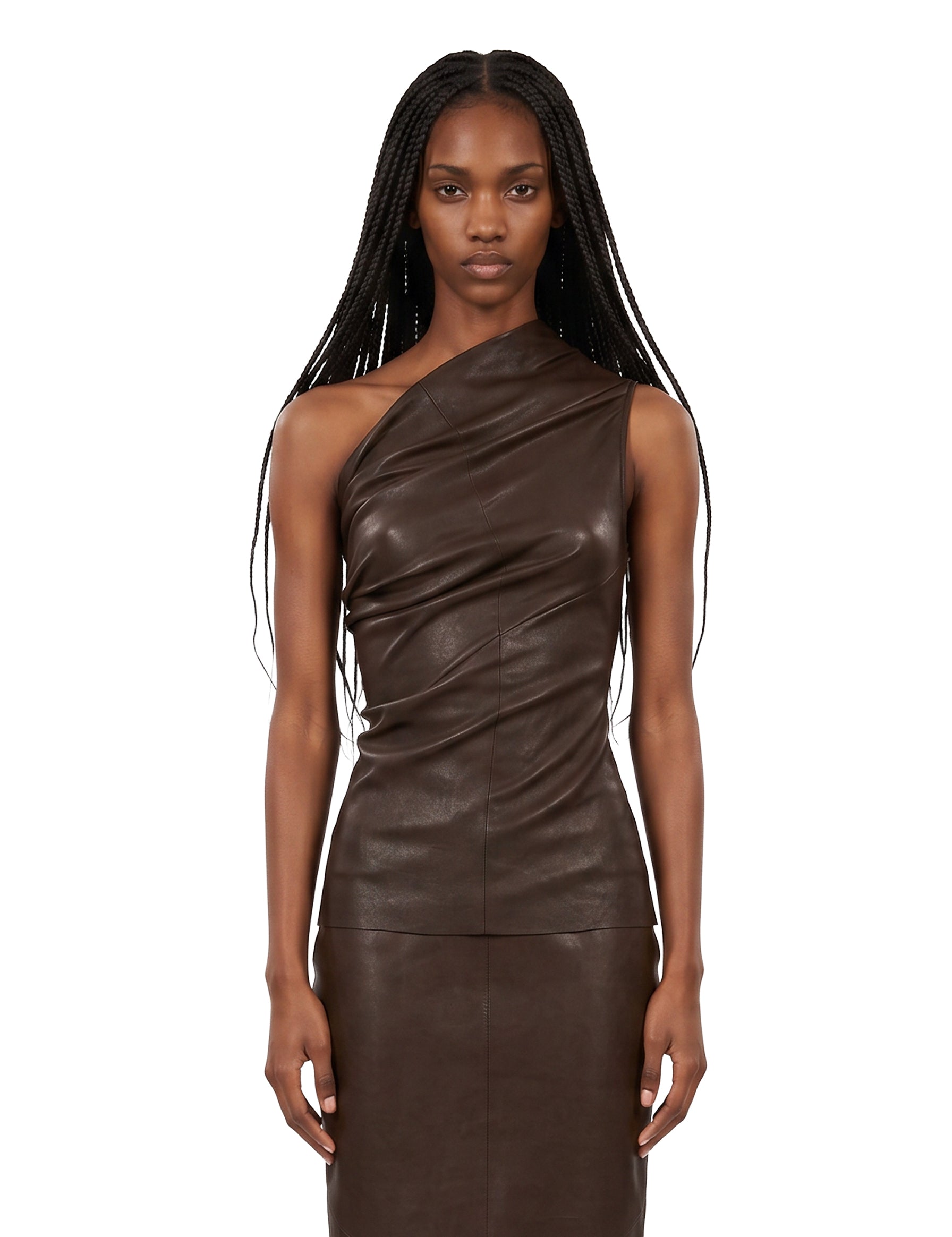 Top in pelle Athena in marrone 