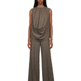 Top drappeggiato in jersey in grigio 