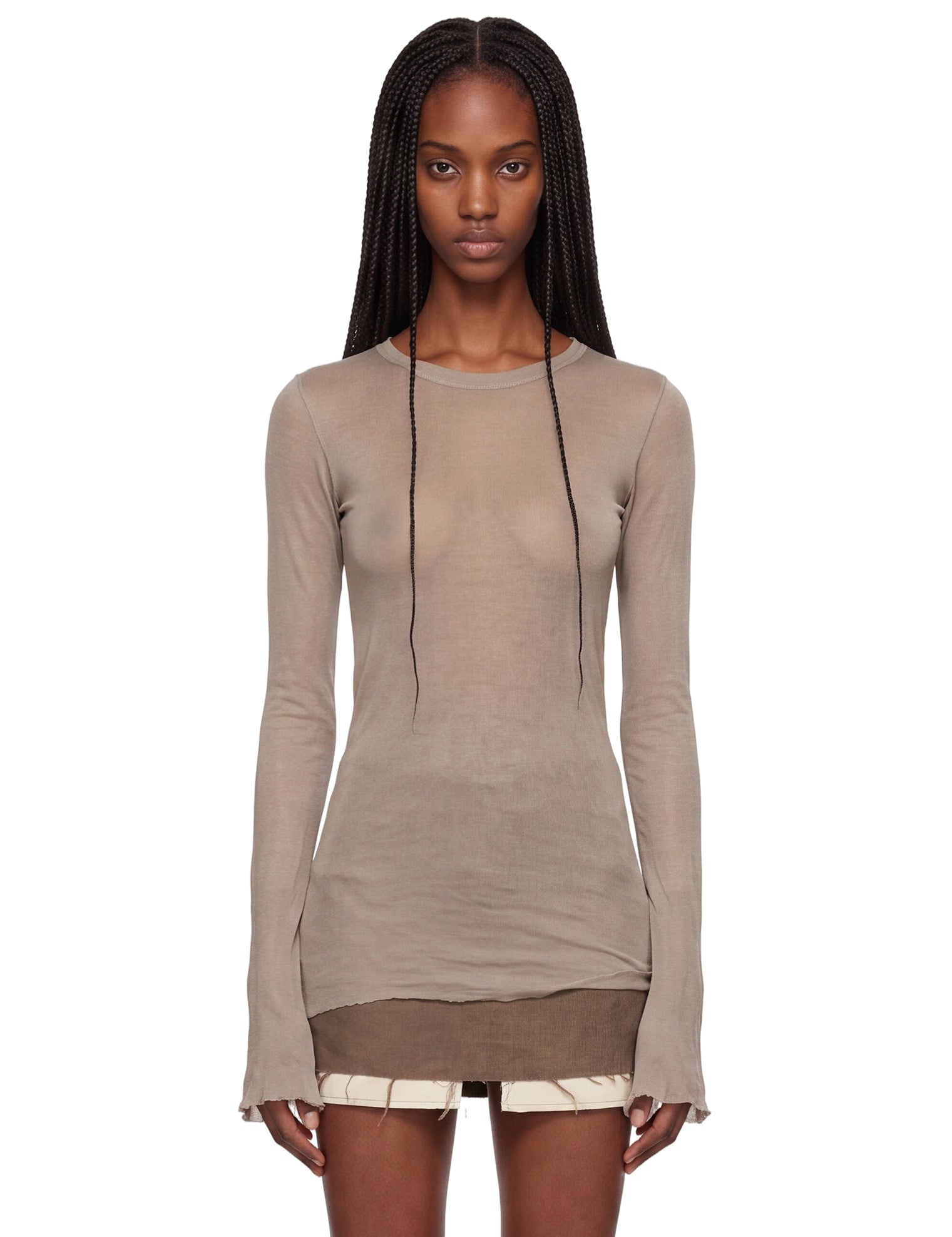 T-shirt a maniche lunghe semi-trasparente in grigio 