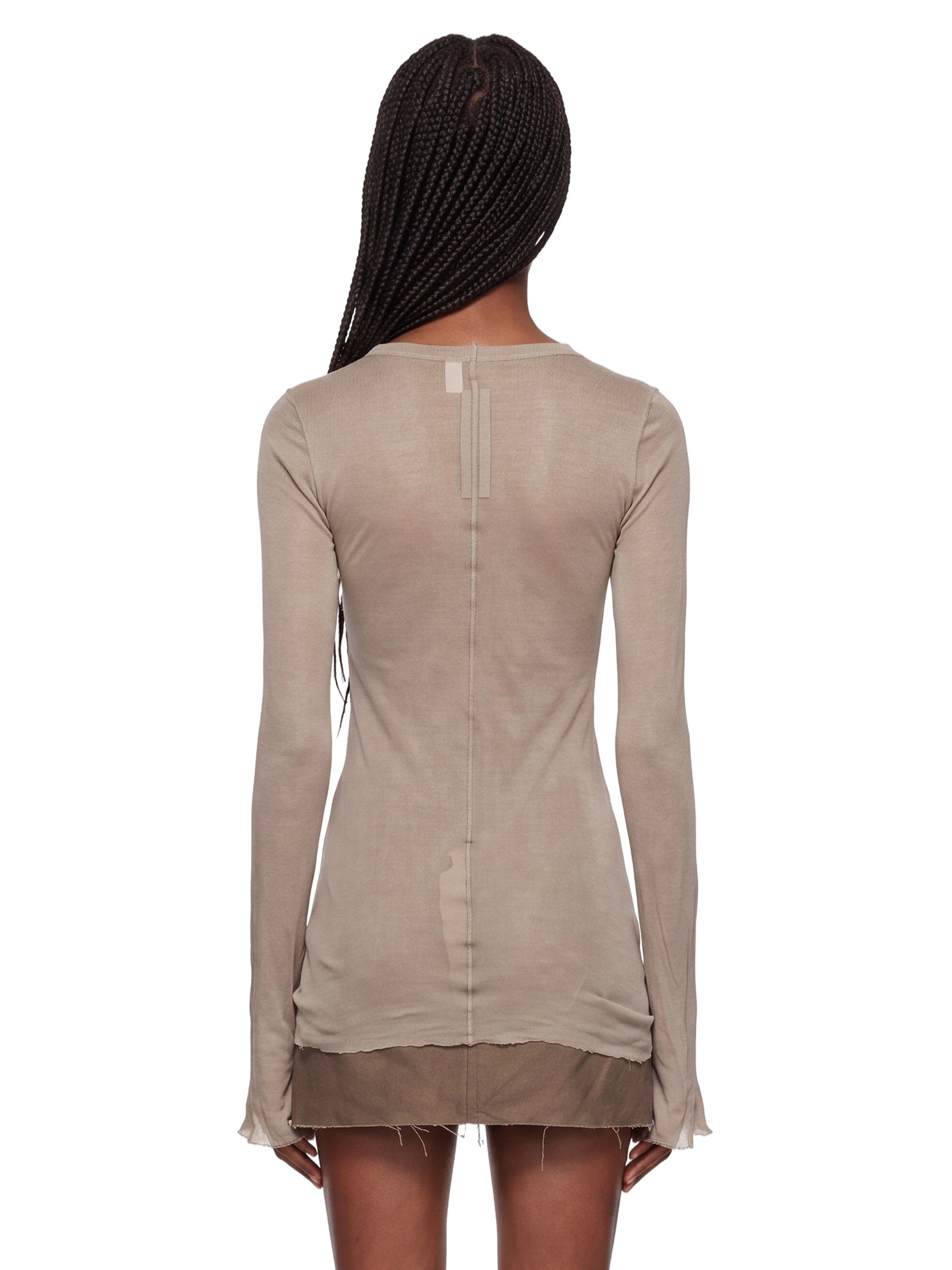 T-shirt a maniche lunghe semi-trasparente in beige 