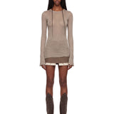 T-shirt a maniche lunghe semi-trasparente in beige 