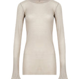 T-shirt a maniche lunghe semi-trasparente in beige 