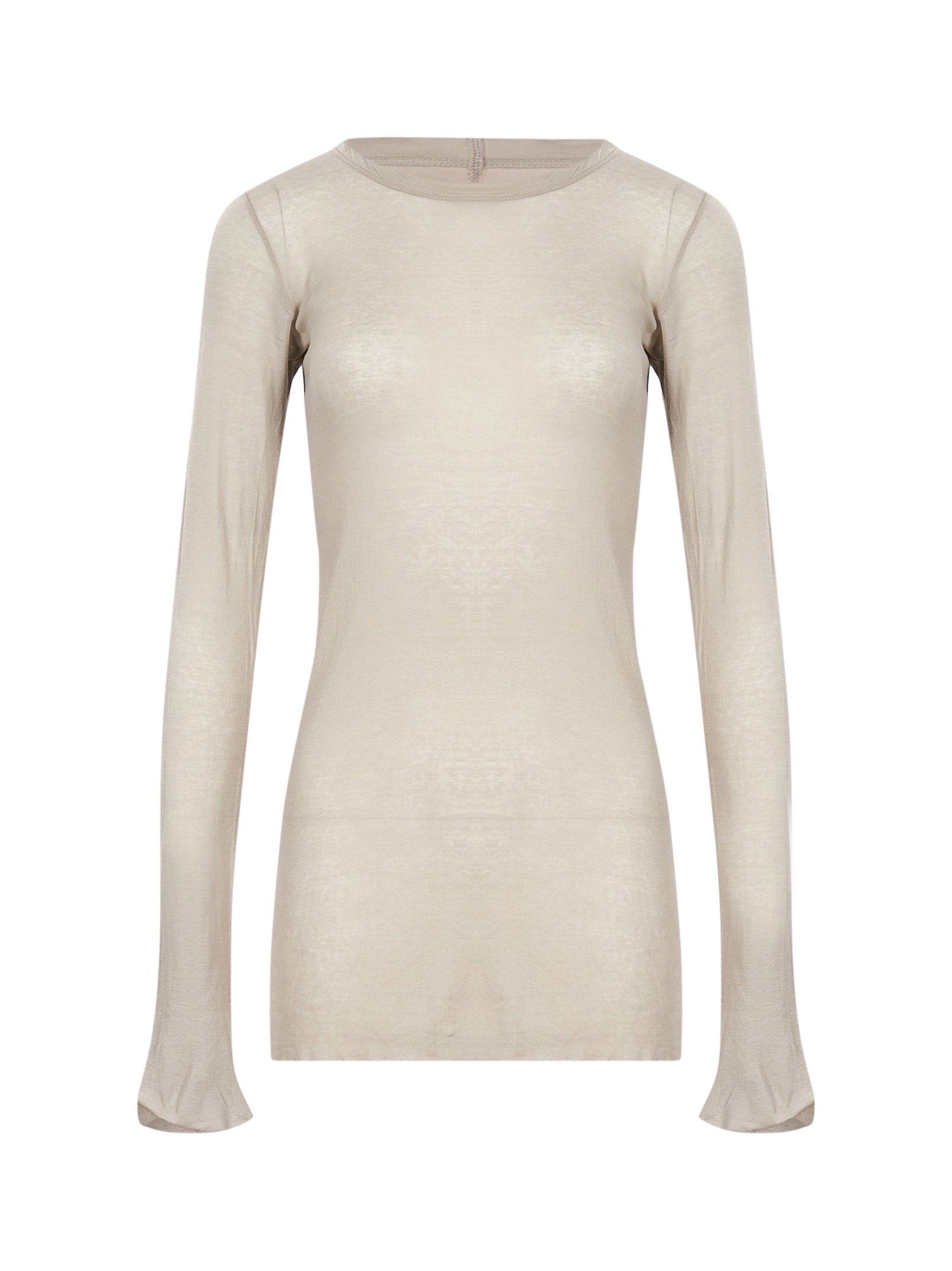 T-shirt a maniche lunghe semi-trasparente in beige 