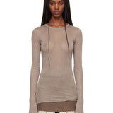 T-shirt a maniche lunghe semi-trasparente in beige 