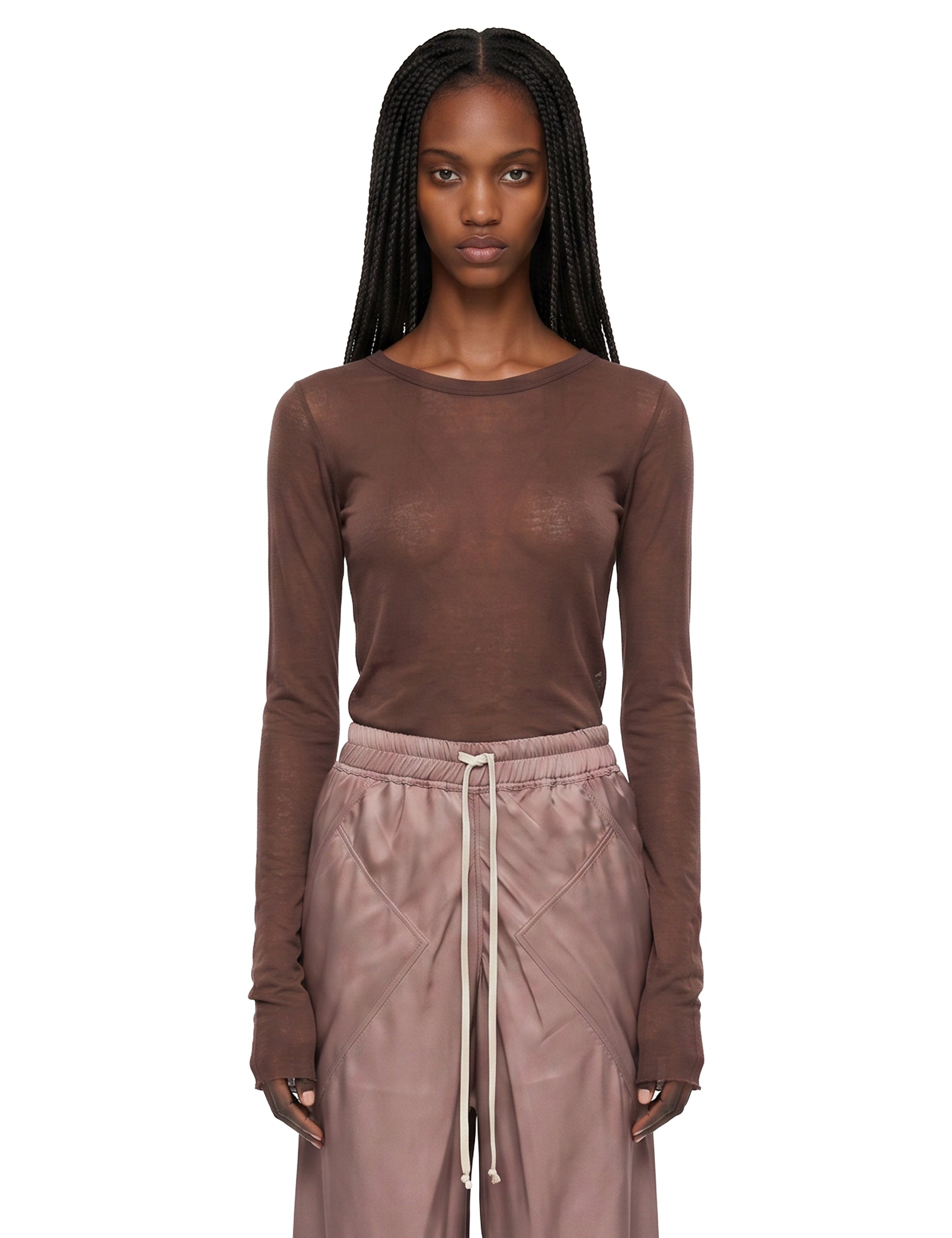 T-shirt a manica lunga in marrone 