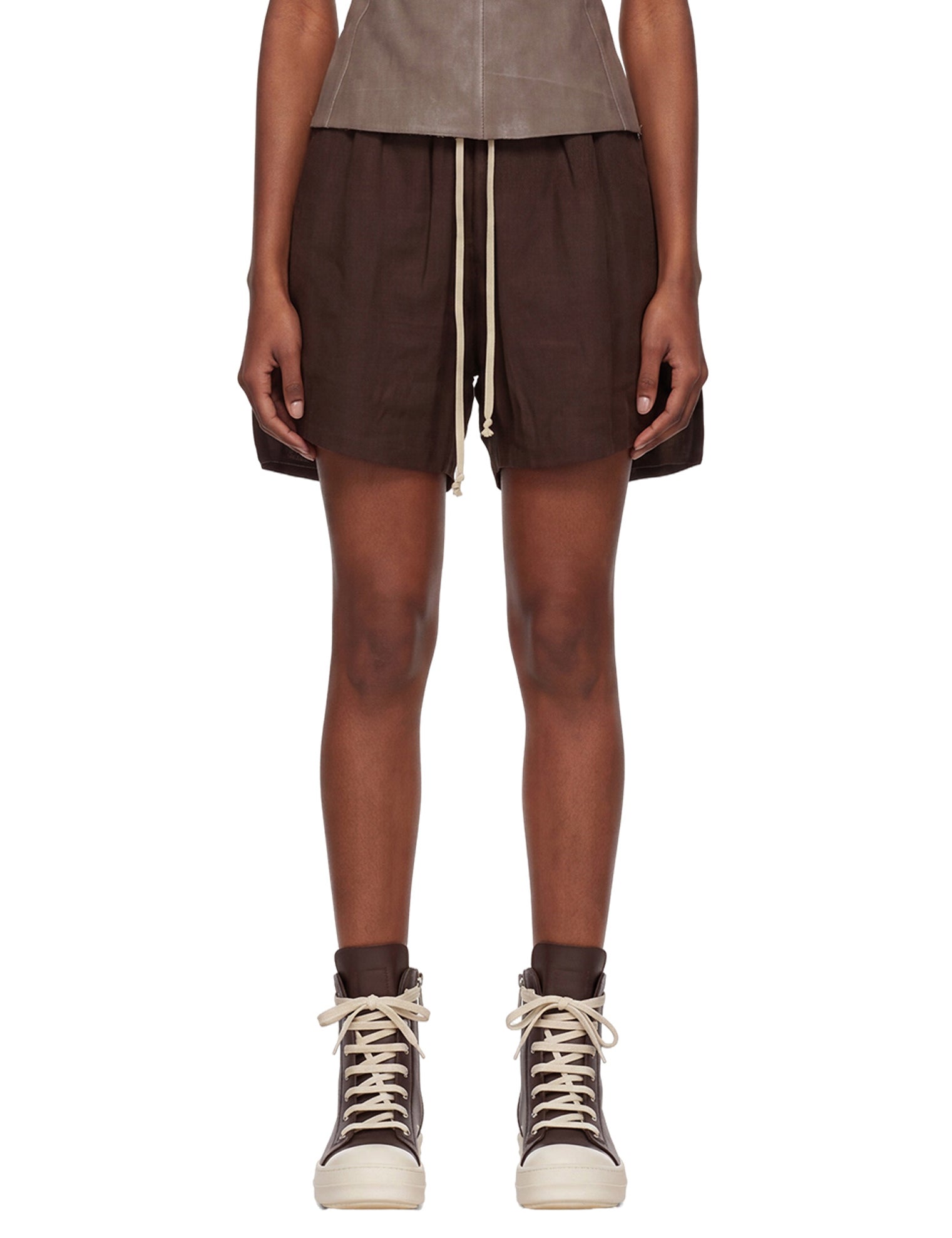 Shorts in pelle di agnello con spacchi in marrone 