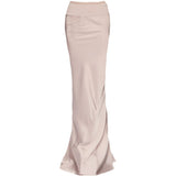 Gonna lunga con finitura satinata in beige 