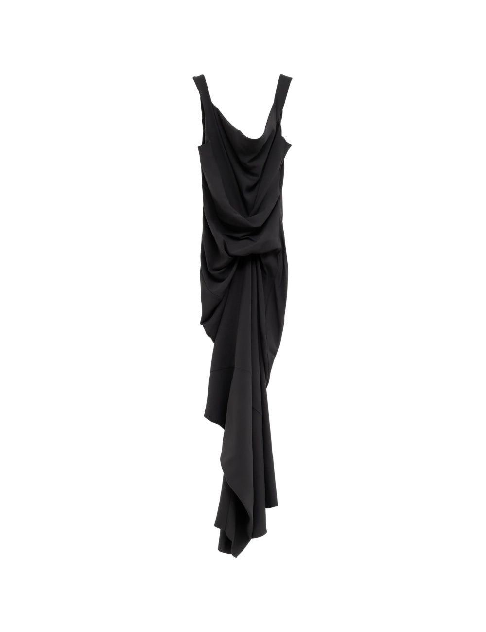 Abito drappeggiato asimmetrico in nero 