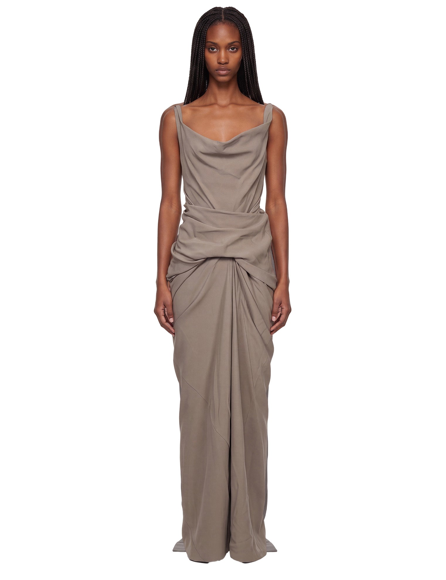 Abito maxi strutter con drapeggio in grigio 