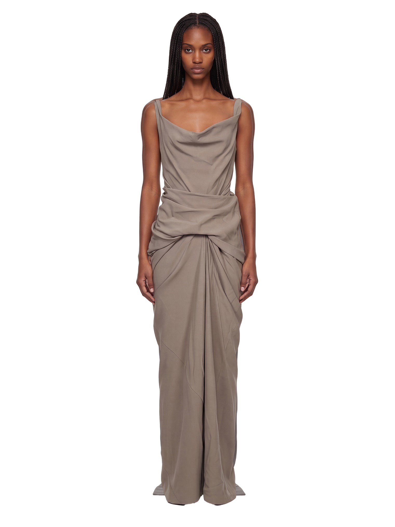 Abito maxi strutter con drapeggio in grigio 