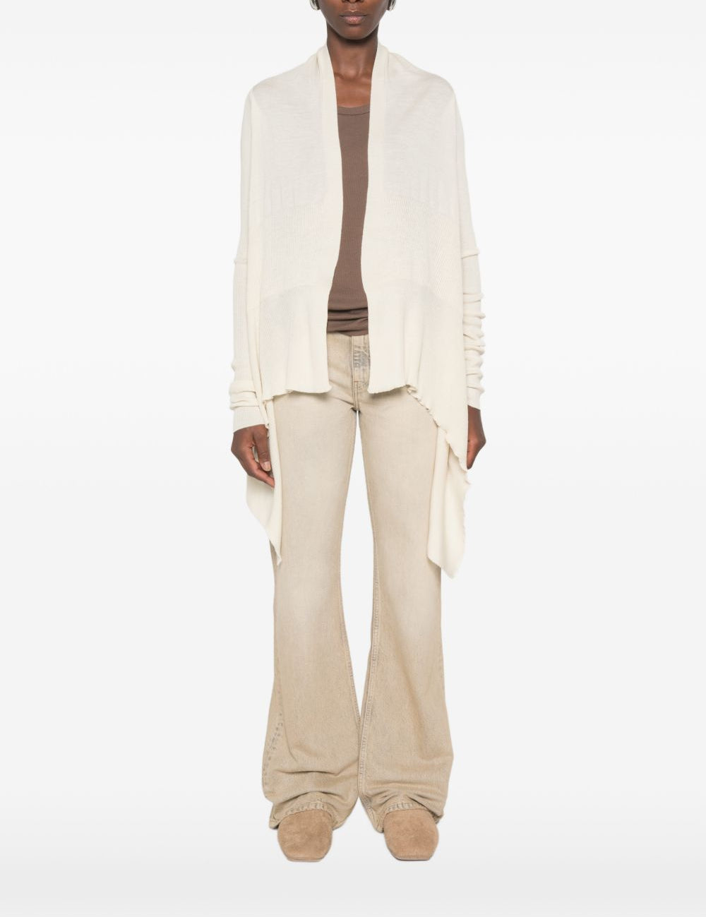 Cardigan con orlo asimmetrico in beige 