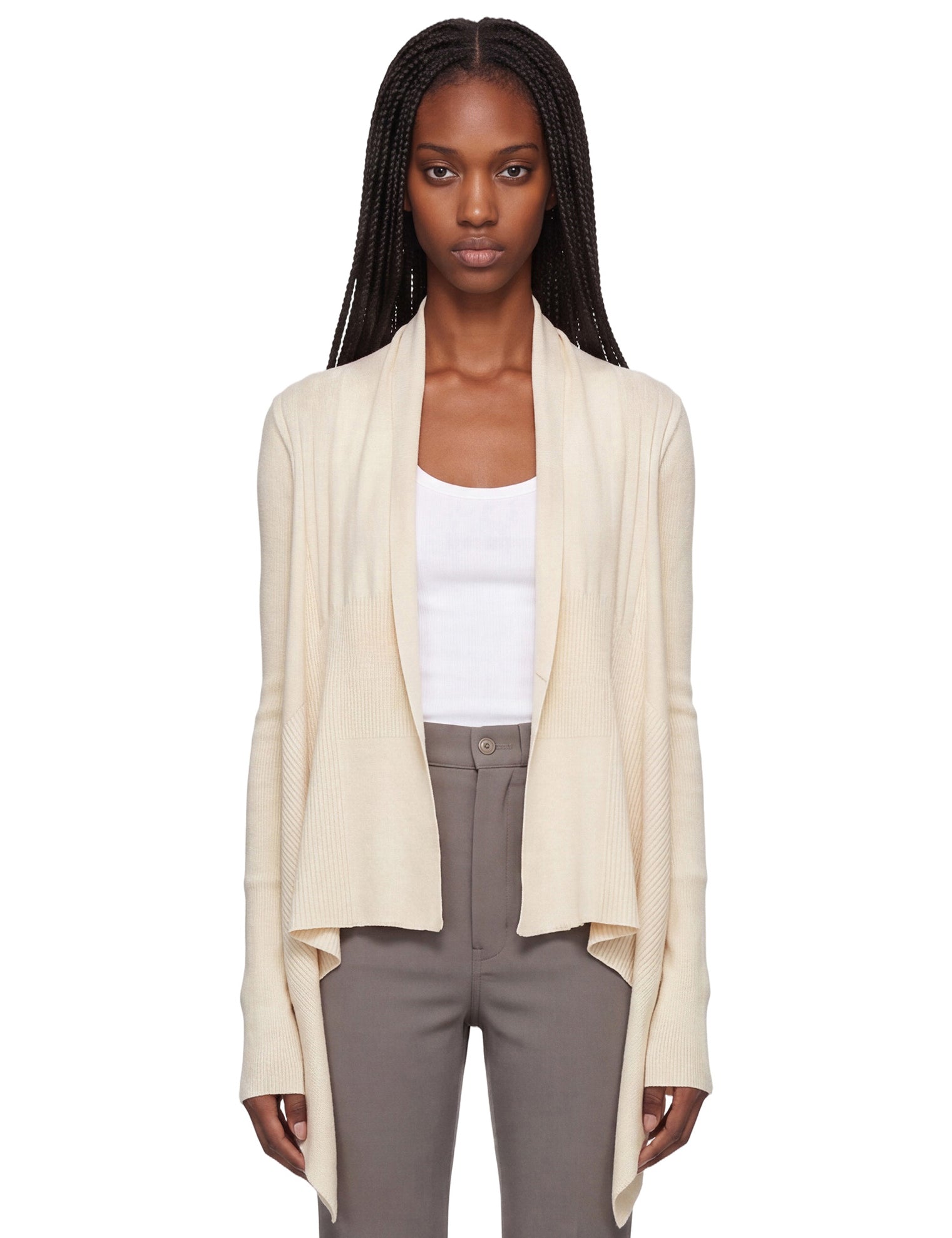 Cardigan con orlo asimmetrico in avorio 