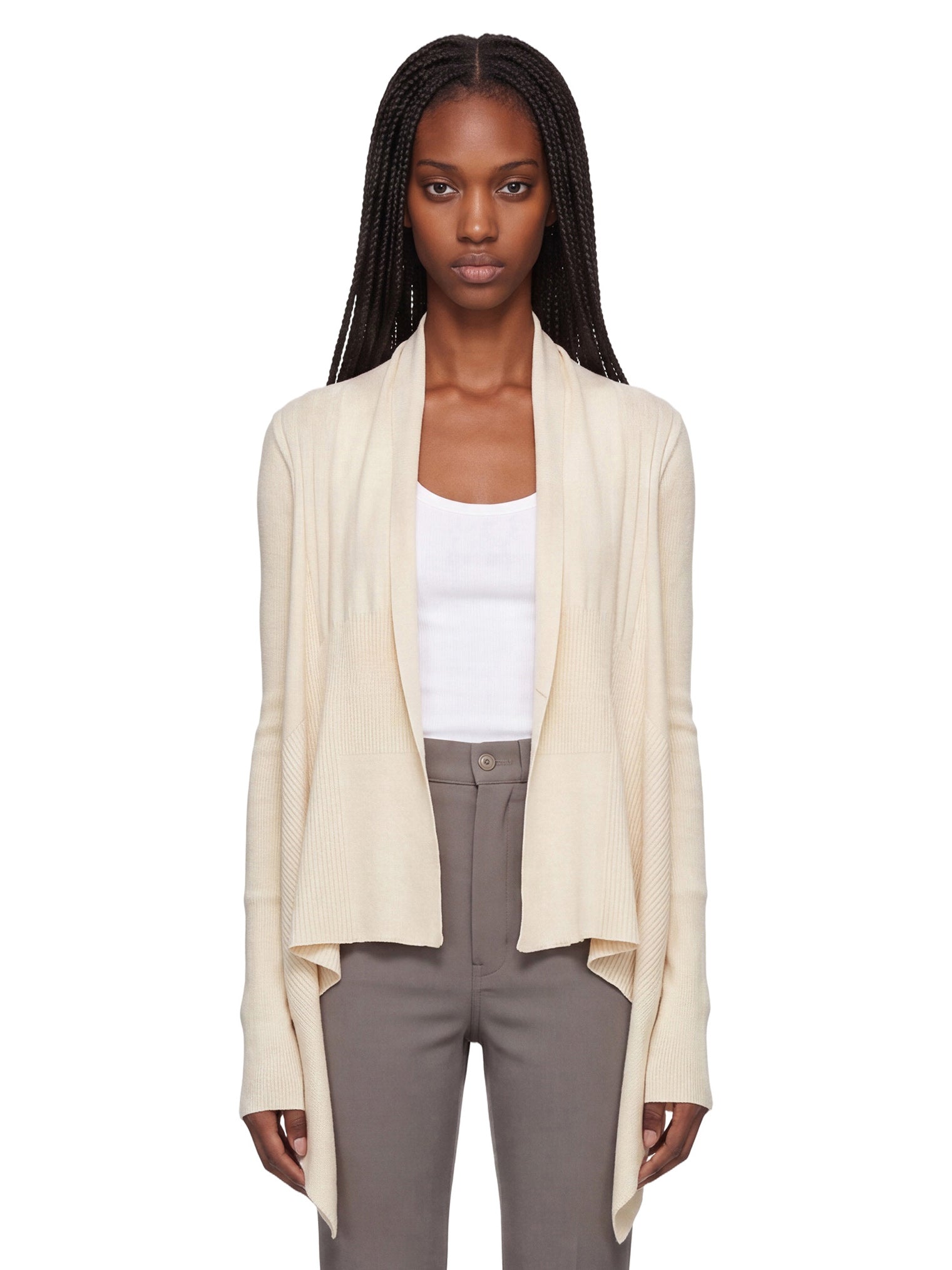 Cardigan con orlo asimmetrico in avorio 