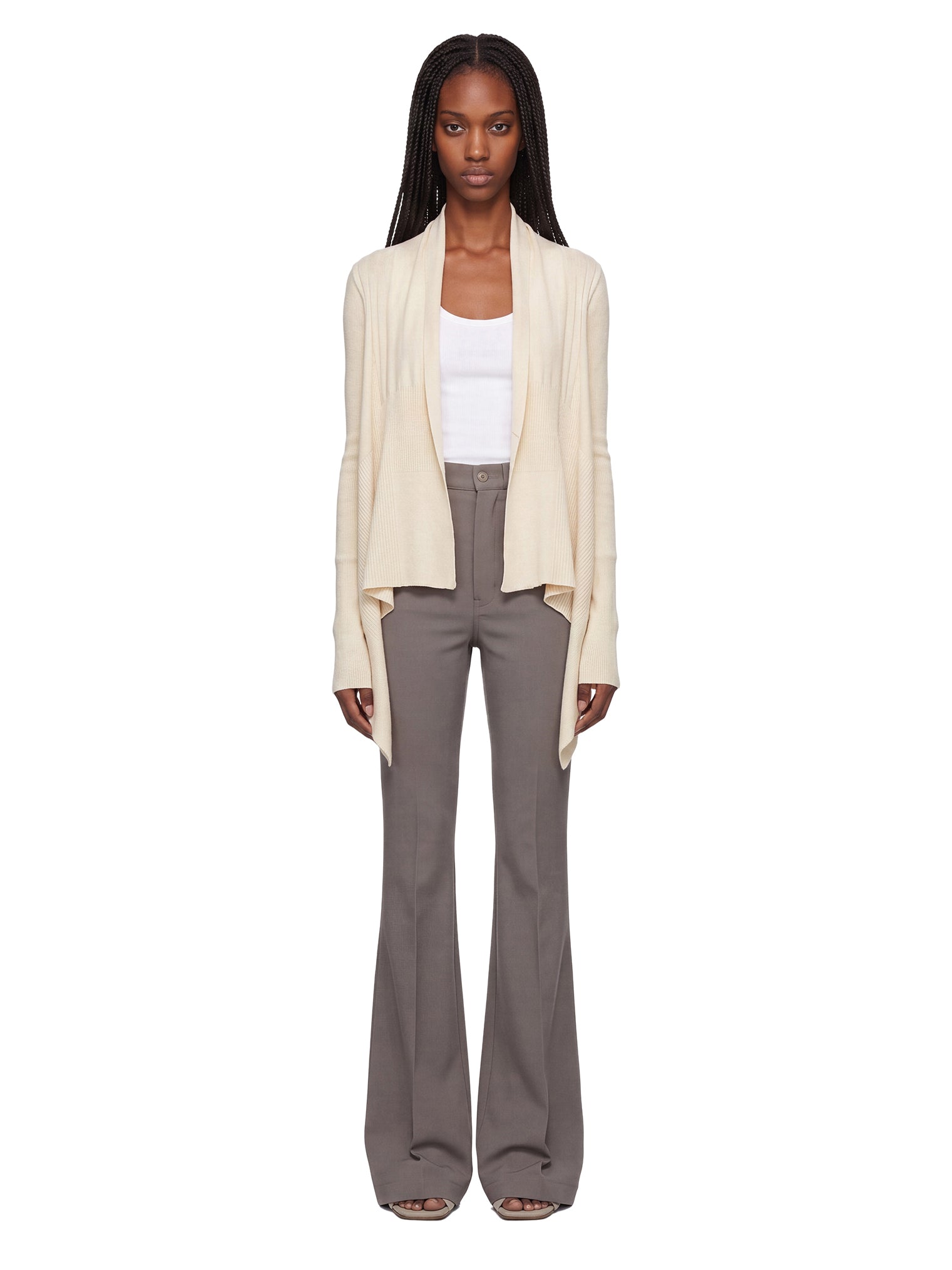 Cardigan con orlo asimmetrico in avorio 