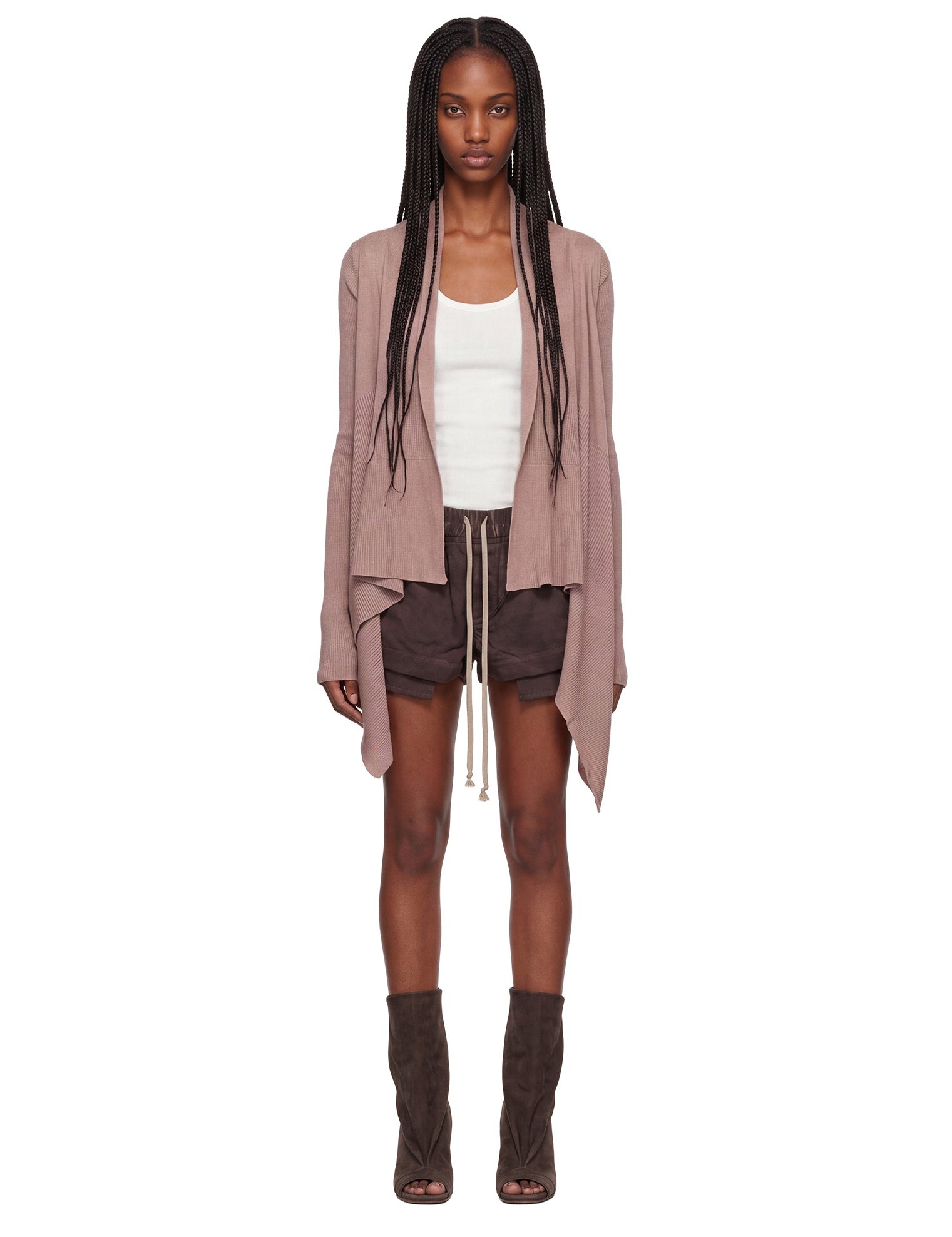 Cardigan con orlo asimmetrico in rosa 